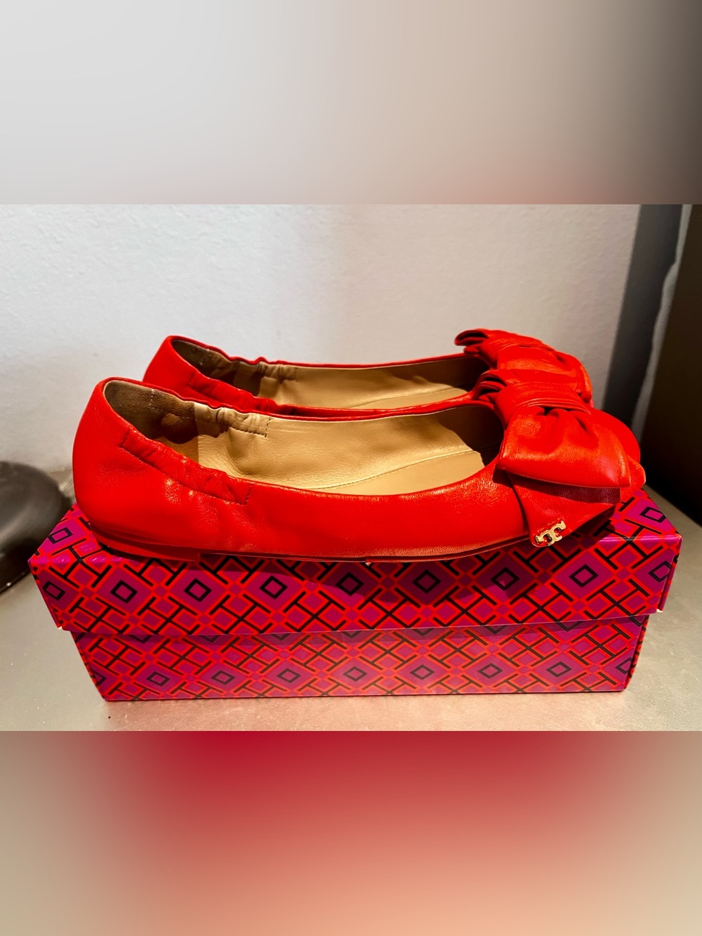 Tory Burch Red Bow Accent Ballet Flats